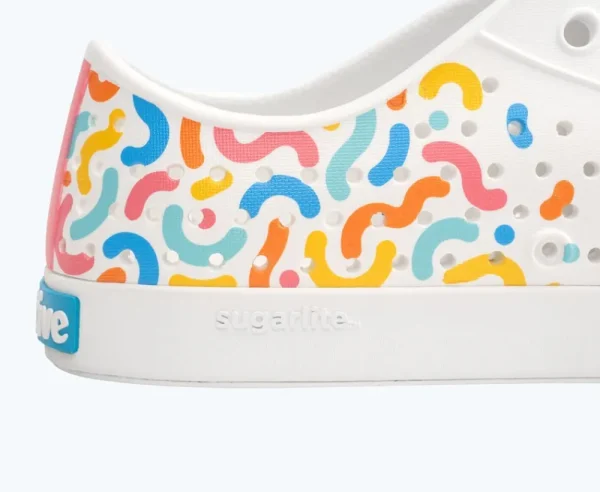 Native Shoes Shoes^Jefferson Sugarlite Block Shell White/ Shell White/ Dazzle Resting Squiggle Block