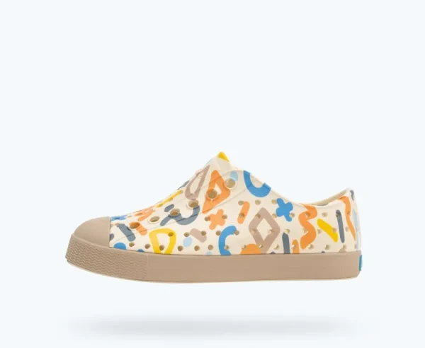 jefferson_sugarlite_print_0-17.webp Native Shoes Shoes^Jefferson Sugarlite Print Child Bone White/ Flax Tan/ Apricot Resting Squiggle
