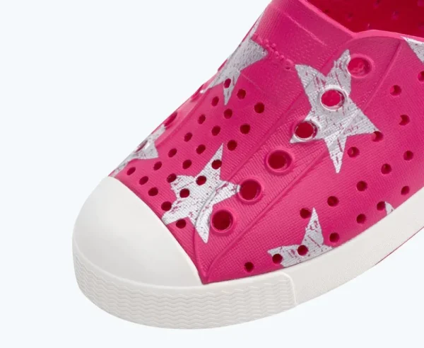 Native Shoes Shoes^Jefferson Sugarlite Print Child Radberry Pink/ Shell White/ Silver Stars